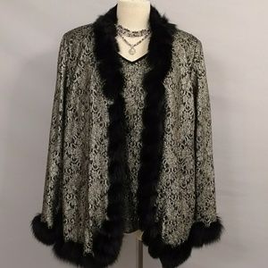 Stizzoli Silver Black Lace & Fur Evening Party Set